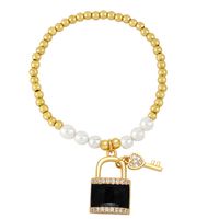Classic Style Korean Style Key Lock Imitation Pearl Copper Enamel Plating Inlay Zircon Bracelets main image 4