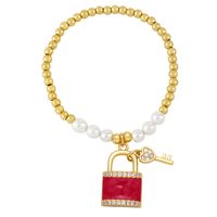 Classic Style Korean Style Key Lock Imitation Pearl Copper Enamel Plating Inlay Zircon Bracelets sku image 3