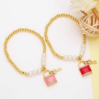 Classic Style Korean Style Key Lock Imitation Pearl Copper Enamel Plating Inlay Zircon Bracelets main image 2