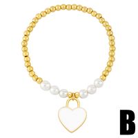 Fashion Simple Style Heart Shape Imitation Pearl Copper Charm Plating Inlay Shell Zircon Bracelets sku image 2