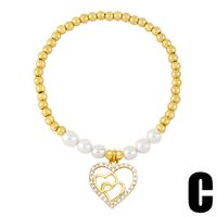 Fashion Simple Style Heart Shape Imitation Pearl Copper Charm Plating Inlay Shell Zircon Bracelets sku image 3
