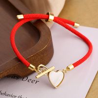 Simple Style Round Palm Heart Shape Rope Copper Plating Inlay Shell 18k Gold Plated Women's Bracelets sku image 2