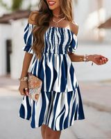 Women's A-line Skirt Sheath Dress Regular Dress Romantic Simple Style Off Shoulder Boat Neck Strapless Patchwork Elastic Waist Ruched Short Sleeve Gradient Color Knee-length Daily Party Festival main image 6