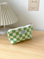 Cross-border Supply/candy Color Chessboard Grid Pencil Case Flocking Thickened Cosmetic Bag Portable Sundries Storage Bag main image 1