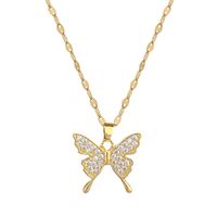Stainless Steel Copper Sweet Inlay Butterfly Artificial Gemstones Pendant Necklace main image 4