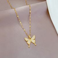 Stainless Steel Copper Sweet Inlay Butterfly Artificial Gemstones Pendant Necklace main image 2