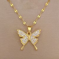 Stainless Steel Copper Sweet Inlay Butterfly Artificial Gemstones Pendant Necklace sku image 1