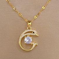 Basic Dolphin Stainless Steel Copper Inlay Artificial Gemstones Pendant Necklace sku image 1