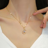 Basic Dolphin Stainless Steel Copper Inlay Artificial Gemstones Pendant Necklace main image 4
