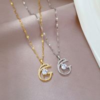 Basic Dolphin Stainless Steel Copper Inlay Artificial Gemstones Pendant Necklace main image 6