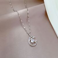 Basic Dolphin Stainless Steel Copper Inlay Artificial Gemstones Pendant Necklace sku image 2