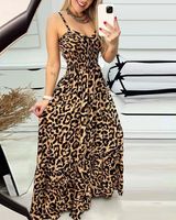 Women's Sheath Dress Strap Dress Regular Dress Casual Simple Style Classic Style V Neck Deep V Plunging Neck Elastic Waist Sleeveless Leopard Maxi Long Dress Outdoor Travel Daily main image 6