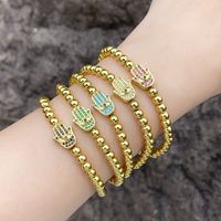 Hip-hop Novelty Hand Of Fatima Eye Copper Plating Inlay Zircon 18k Gold Plated Bracelets main image 8