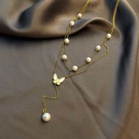 Titan Stahl 18 Karat Vergoldet Elegant Sexy Überzug Inlay Schmetterling Künstliche Perlen Hülse sku image 1