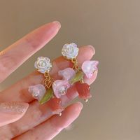 Sweet Korean Style Flower Imitation Pearl Alloy Women's Drop Earrings main image 3