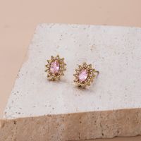 1 Pair Sweet Shiny Heart Shape Flower Rectangle Inlay 304 Stainless Steel Zircon Earrings main image 5