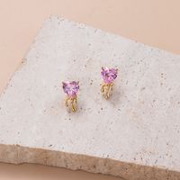 1 Pair Sweet Shiny Heart Shape Flower Rectangle Inlay 304 Stainless Steel Zircon Earrings main image 6