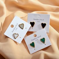 1 Pair Elegant Stripe Heart Shape Stainless Steel Plating Inlay Malachite Shell Gold Plated Ear Studs main image 7