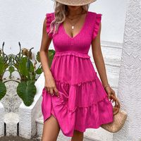 Women's Regular Dress Elegant V Neck Ruffles Sleeveless Solid Color Knee-length Street main image 6