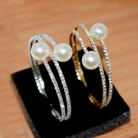 Elegant Geometric Alloy Plating Inlay Artificial Pearls Rhinestones Women's Bangle main image 1