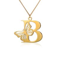 Casual Simple Style Letter Butterfly Stainless Steel Plating Hollow Out 18k Gold Plated Pendant Necklace main image 4