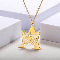 Casual Simple Style Letter Butterfly Stainless Steel Plating Hollow Out 18k Gold Plated Pendant Necklace main image 1