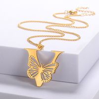 Casual Simple Style Letter Butterfly Stainless Steel Plating Hollow Out 18k Gold Plated Pendant Necklace main image 6