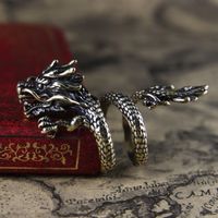 Chinoiserie Retro Cool Style Dragon Metal Plating Unisex Open Ring main image 1