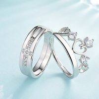 Casual Simple Style Cross Heart Shape Crown Copper Zircon Open Ring In Bulk main image 5