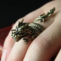 Chinoiserie Retro Cool Style Dragon Metal Plating Unisex Open Ring main image 2