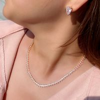 Copper K Gold Plated Rhodium Plated Elegant Lady Korean Style Inlay Water Droplets Zircon Earrings Necklace main image 4