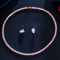 Copper K Gold Plated Rhodium Plated Elegant Lady Korean Style Inlay Water Droplets Zircon Earrings Necklace main image 3
