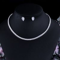 Copper K Gold Plated Rhodium Plated Elegant Lady Korean Style Inlay Water Droplets Zircon Earrings Necklace main image 2