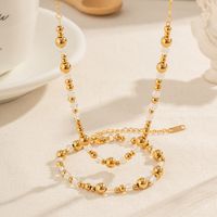 Ig Style Casual Round Stainless Steel Moonstone Beaded Plating 18k Gold Plated Bracelets Necklace main image 5