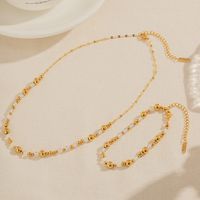 Ig Style Casual Round Stainless Steel Moonstone Beaded Plating 18k Gold Plated Bracelets Necklace main image 4