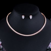 Copper K Gold Plated Rhodium Plated Elegant Lady Korean Style Inlay Water Droplets Zircon Earrings Necklace sku image 1