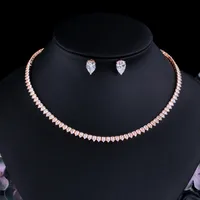 Le Cuivre Plaqué Or K Plaqué Rhodium Élégant Dame Style Coréen Incruster Les Gouttelettes D'Eau Zircon Des Boucles D'Oreilles Collier sku image 1