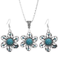 Ethnic Style Flower Alloy Hollow Out Silver Plated Women's Earrings Necklace Jewelry Set sku image 1
