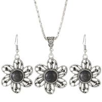 Ethnic Style Flower Alloy Hollow Out Silver Plated Women's Earrings Necklace Jewelry Set sku image 2