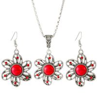 Ethnic Style Flower Alloy Hollow Out Silver Plated Women's Earrings Necklace Jewelry Set sku image 3