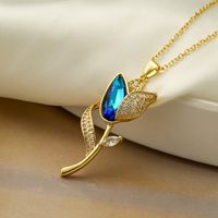 Elegant Flower Stainless Steel Copper 18k Gold Plated Zircon Pendant Necklace In Bulk main image 4