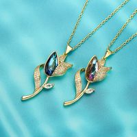 Elegant Flower Stainless Steel Copper 18k Gold Plated Zircon Pendant Necklace In Bulk main image 1