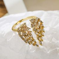 Artistic Wings Copper Plating Inlay Zircon 18k Gold Plated Open Ring sku image 1