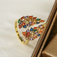 Artistic Wings Copper Plating Inlay Zircon 18k Gold Plated Open Ring main image 3