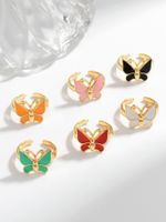 Ig Style Casual Simple Style Butterfly Copper Enamel Plating Open Rings main image 1