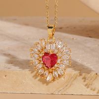 Elegant Glam Heart Shape Copper Plating Inlay Zircon 14k Gold Plated Pendant Necklace sku image 1