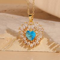 Elegant Glam Heart Shape Copper Plating Inlay Zircon 14k Gold Plated Pendant Necklace sku image 2