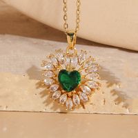 Elegant Glam Heart Shape Copper Plating Inlay Zircon 14k Gold Plated Pendant Necklace sku image 3