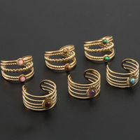 304 Stainless Steel 18K Gold Plated Baroque Style Modern Style Plating Hollow Out Inlay Round Natural Stone Open Ring main image 2