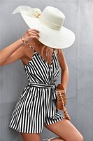 Women's Holiday Daily Vacation Stripe Shorts Backless Rompers main image 3